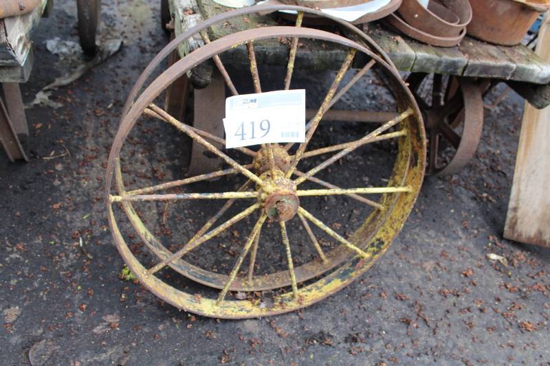 lot 419 image: Lot of (2) Metal Wagon Wheels