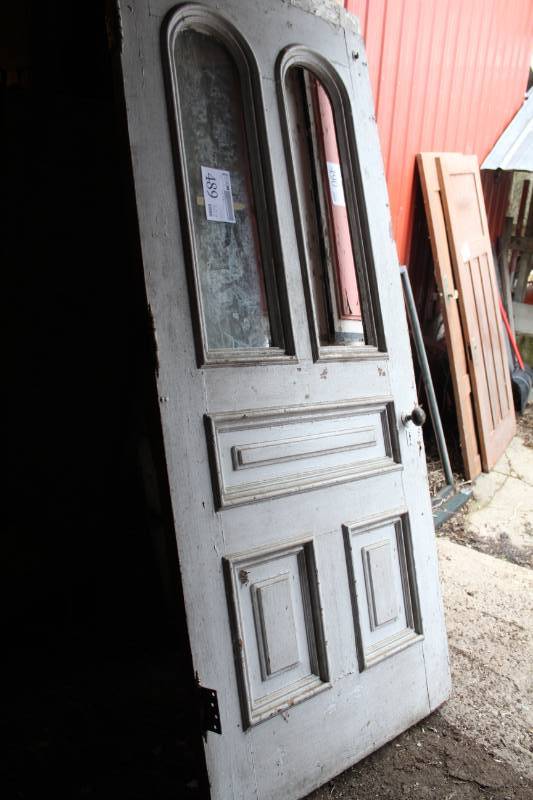 lot 489 image: Wood House Front Entrance Door with 2-Windows, 3-Panels