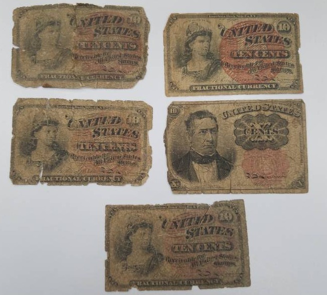lot 16 image: Lot of 5 United States Ten Cents Fractional Currency