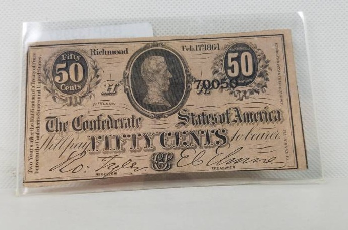 lot 18 image: The Confederate States of America Fifty Cents 1st series H 70050