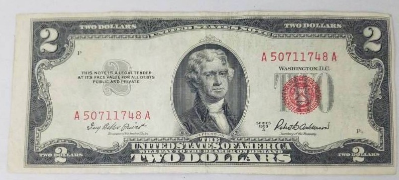 lot 23 image: United States of America Two Dollar Bill from 1953 A Red Seal