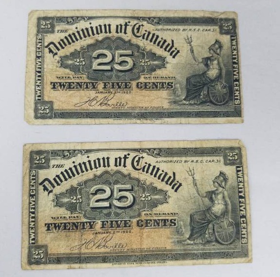 lot 24 image: 1900 DOMINION OF CANADA 25 CENTS BANK NOTE January 2, 1900
