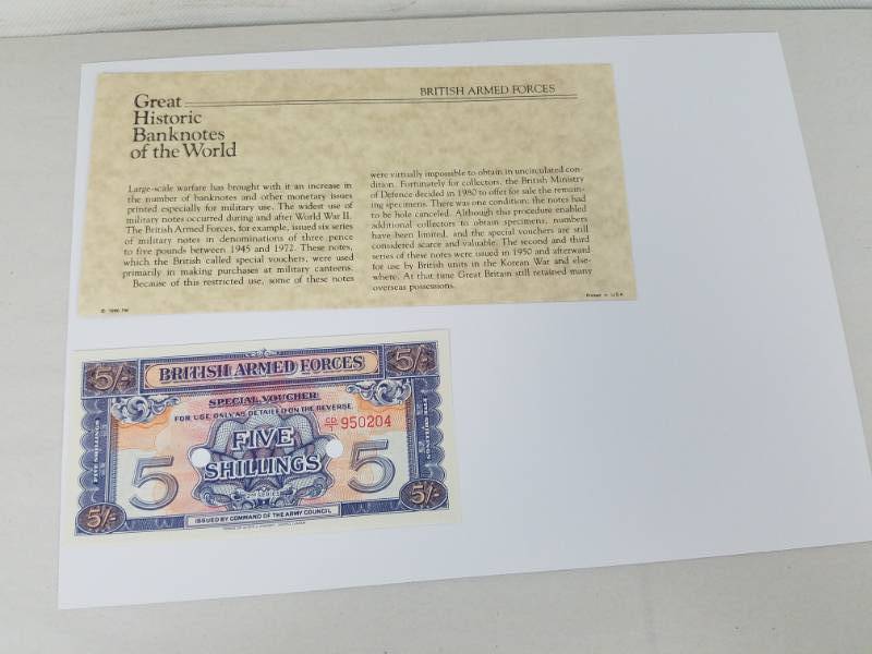 lot 25 image: Great Historic Bank Notes of the World British Armed Forces 5 shllings 2nd Series