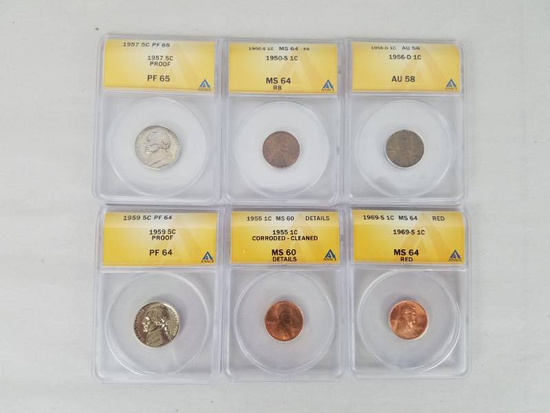lot 43 image: Lot of six Graded Coins