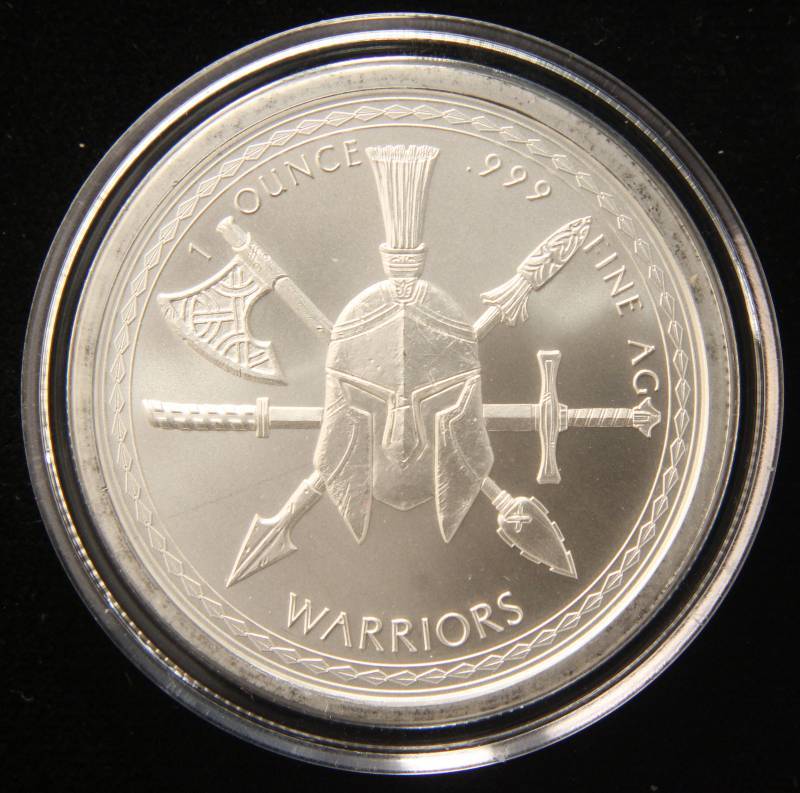 lot 17 image: 1 TROY OZ. .999 FINE SILVER SPARTAN WARRIOR IN AIRTITE