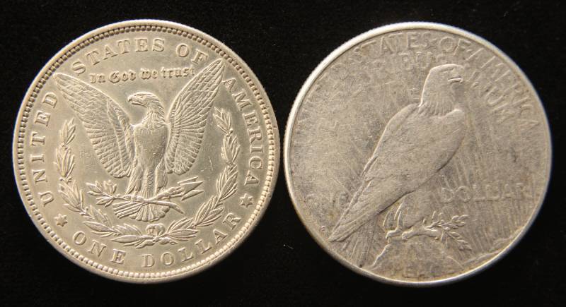 lot 25 image: 2 SILVER DOLLARS 1896 MORGAN  1923-S PEACE