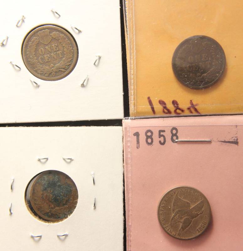 lot 53 image: 4 COINS 1858 FLYING EAGLE 1881 1884 1893 INDIAN HEAD CENTS