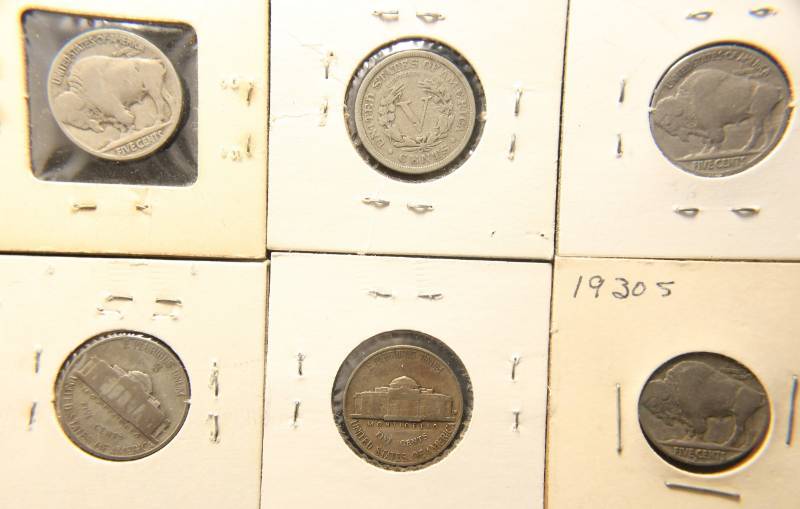 lot 74 image: 6 NICKELS 1912 V 1916 1930-S 1935 BUFFALO 1938 1943-S (SILVER) JEFFERSON