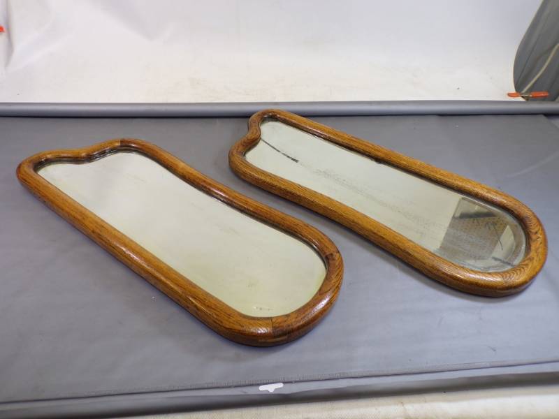 lot 56 image: 2Oak Wood Winged Beveled Mirrors