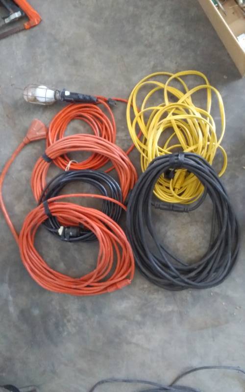 lot 5 image: Lot Of 6-Extension Cords, Trouble Light, Pigtail