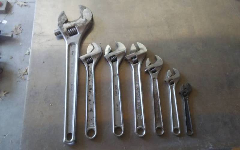 lot 36 image: 7-Adjustable Wrenches (1-6 Inch, 1-8 Inch, 1-10 Inch, 3-12 Inch, 1-18 Inch)