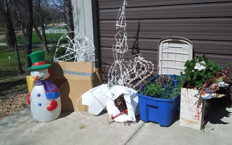 lot 83 image: Large Lot Of Christmas Related Decor Tree, Outdoor Lighted Lawn Decor, Greenery, More
