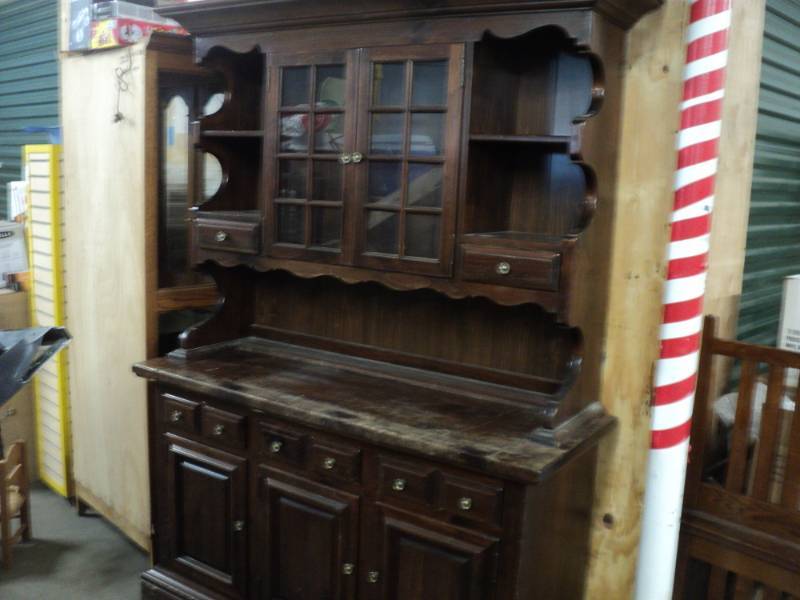 lot 1 image: 2 Piece Wood Hutch 54 x 20 x 75 wo...