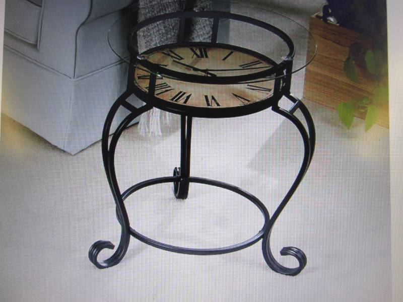 lot 20 image: Clock End Table open box Retail $10...
