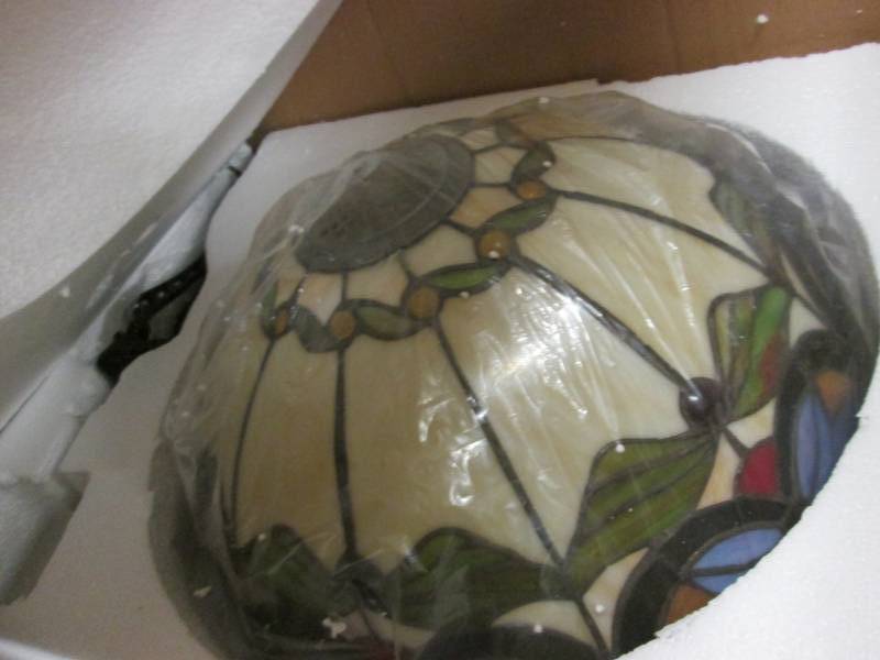 lot 39 image: Floral Stained Glass Floor Lamp ope...