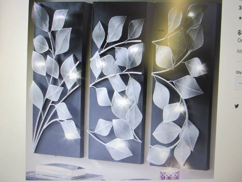 lot 174 image: 3-Panel Lit Leaves Wall Art open bo...