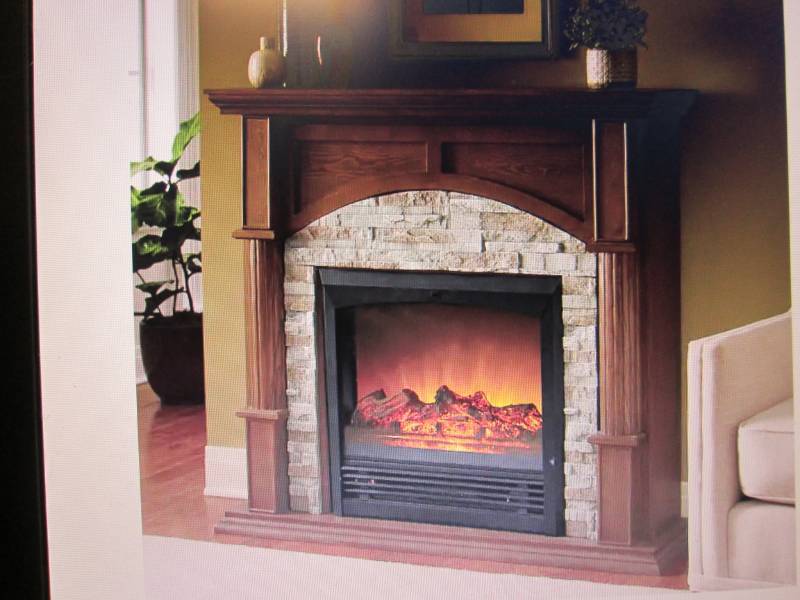 lot 140 image: Faux Brick Fireplace open box Retai...