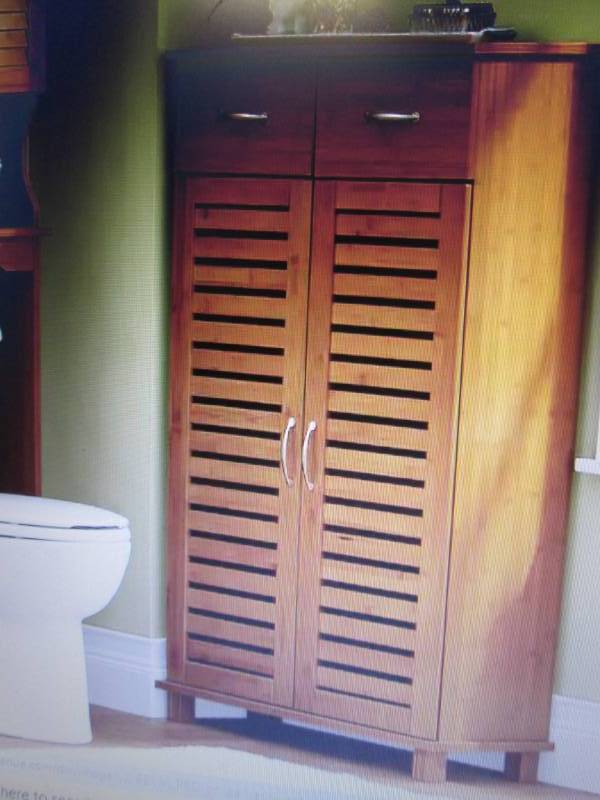 lot 187 image: Bamboo-Finish Towel Cabinet open bo...