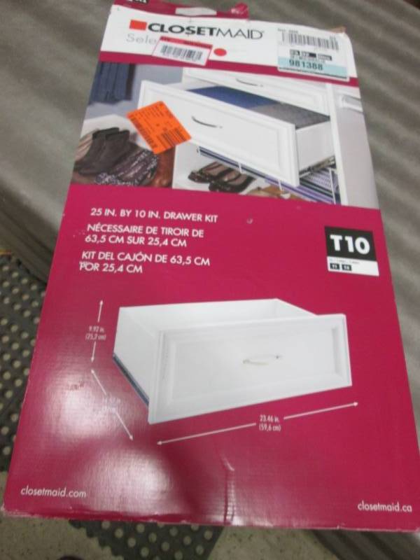 lot 217 image: Closetmaid 25x10 Drawer Kit -open b...
