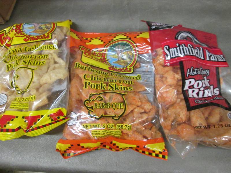 lot 293 image: 12 Bags Assorted Pork Rinds & Skins...