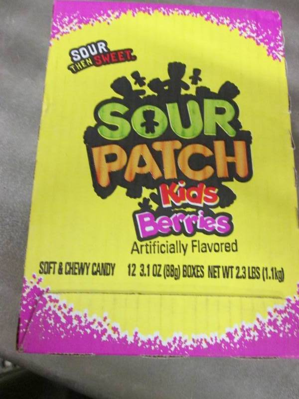 lot 414 image: Case of 12- 3.1 oz Boxes Sour Patch...