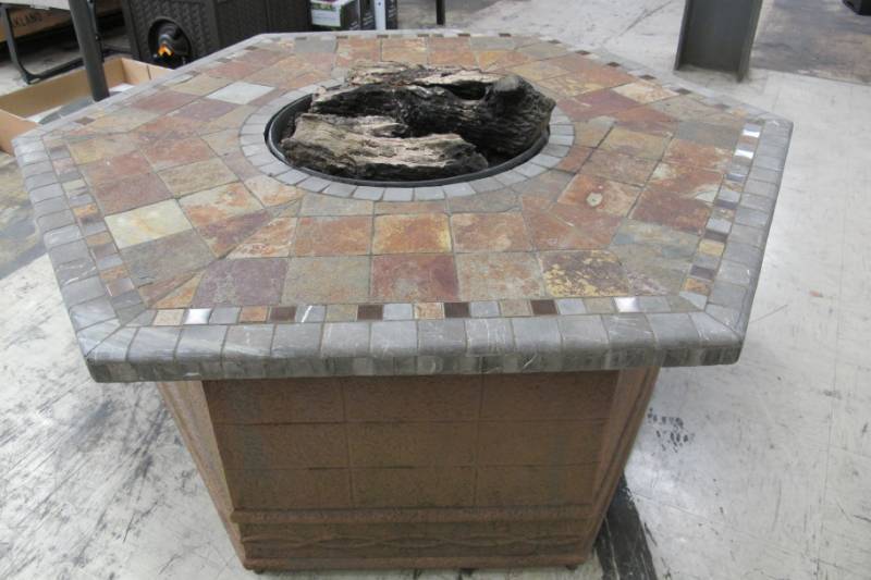 lot 114 image: Hexagonal Outdoor Propane Firepit - Faux Brick