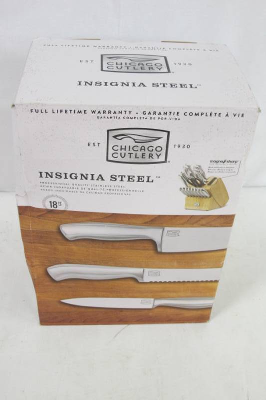 lot 88 image: Chicago Cutlery 18-Piece Insignia Steel Knife Set with Block and In-Block Sharpener