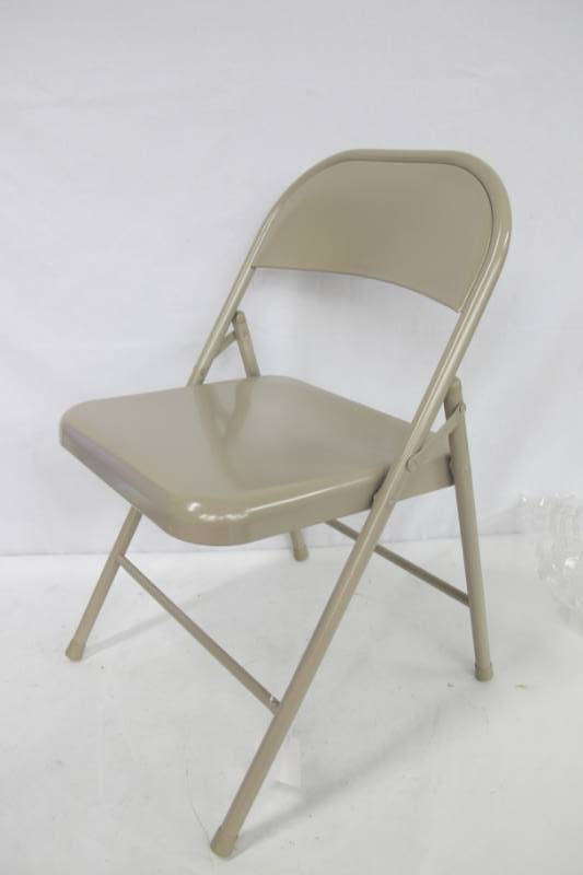 lot 61 image: Beige Steel Folding Chair - IndoorOutdoor - 2 Chairs