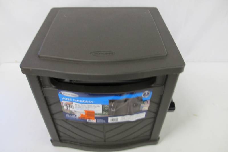 lot 51 image: Suncast 150 ft. Hideaway Hose Storage - Dark Grey - Broken Hinge Cover