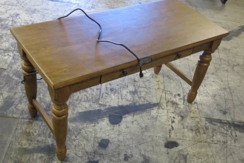 lot 32 image: Northridge Home Philippe Writing Desk - Powered,  White Oak finished, Used