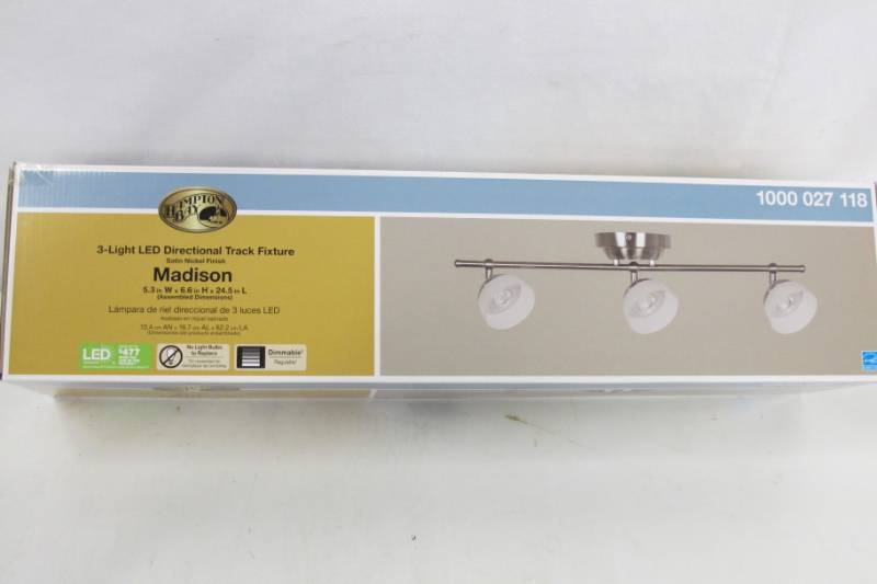 lot THD1 image: Hampton Bay Madison 2 ft. 3-Light Satin Nickel LED Fixed Track with 400 LMHead 1000027118