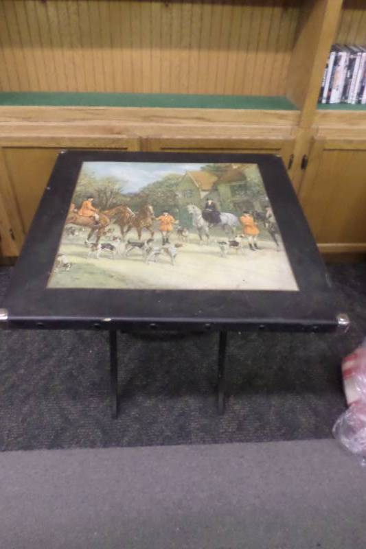 lot 75 image: Vintage Card Table With an Interest Picture on it