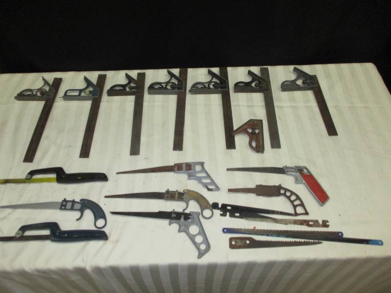 lot 11 image: Nice Assortment of Keyhole Hand Saws and Speed Squares