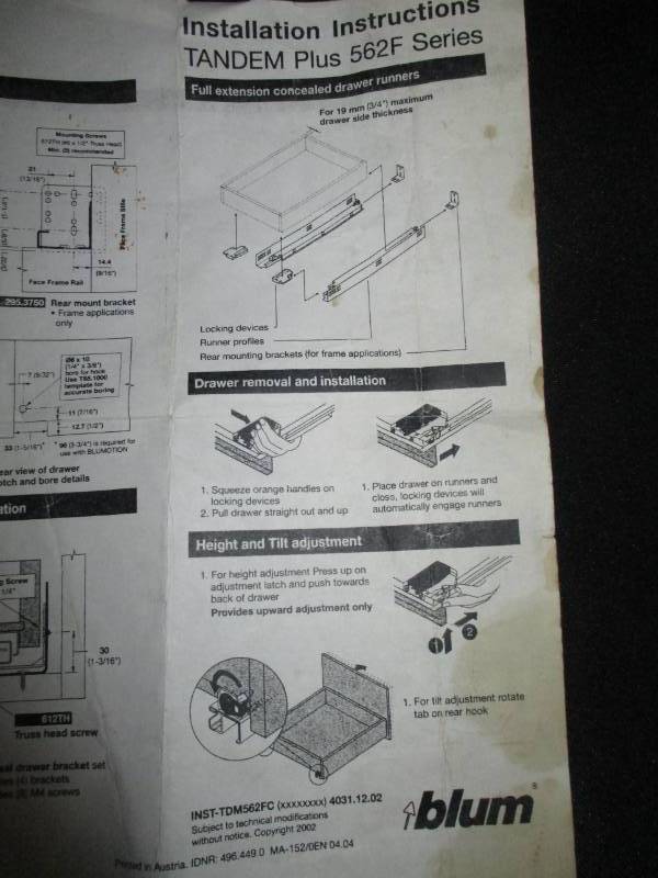 lot 30 image: 4 Sets Blum Soft Close Drawer Guides Blumotion 563F-01B  Rear Mount Brackets and Front Lock Key Devices