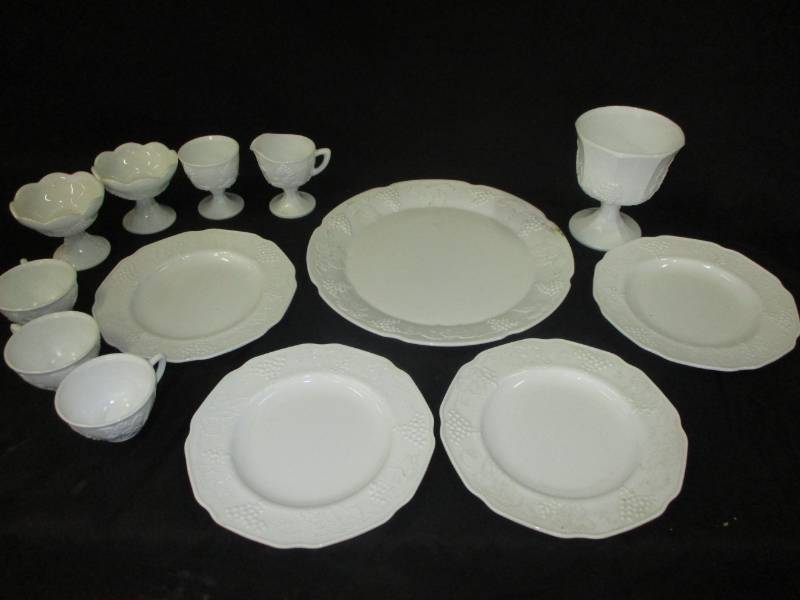 lot 37 image: Milkglass Grapevine Pattern