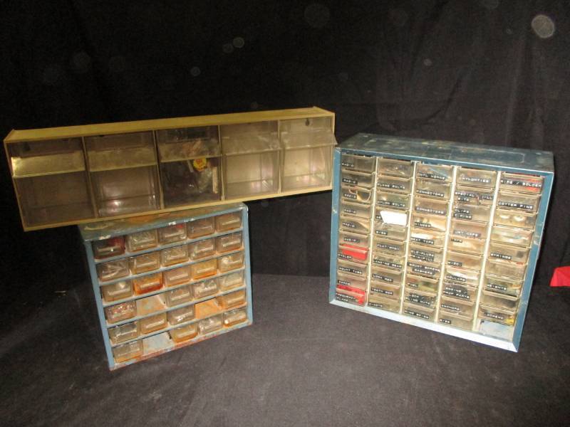 lot 55 image: 3 Parts Organizers one full of RC Airplane Making parts and smaller one has accessories
