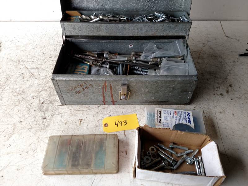 lot 493 image: Tool Box with Anchors & Misc...