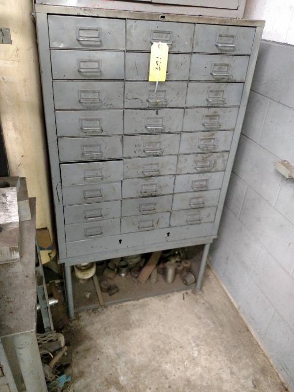 lot 109 image: 27 Drawer Parts Cabinet with Conten...