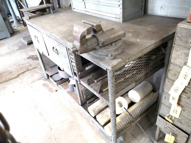 lot 113 image: Steel Workbench with Vise & Content...