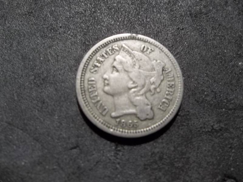 lot 131 image: 1865 3 Cent Piece