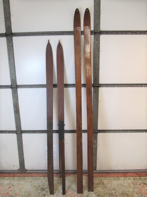 lot 9 image: 2 Pair of Vintage Wooden Snow Skis