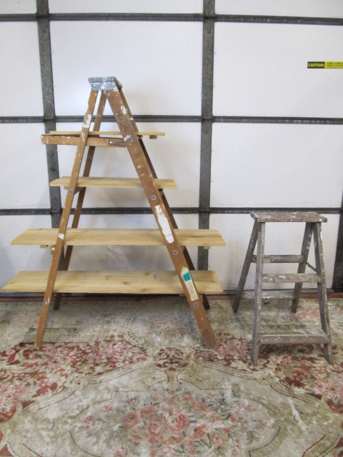 lot 13 image: Vintage Wooden Ladder Display Shelf wStep Ladder