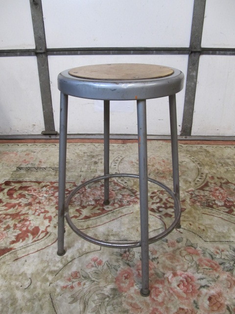 lot 14 image: Vintage Industrial Steel Shop Stool