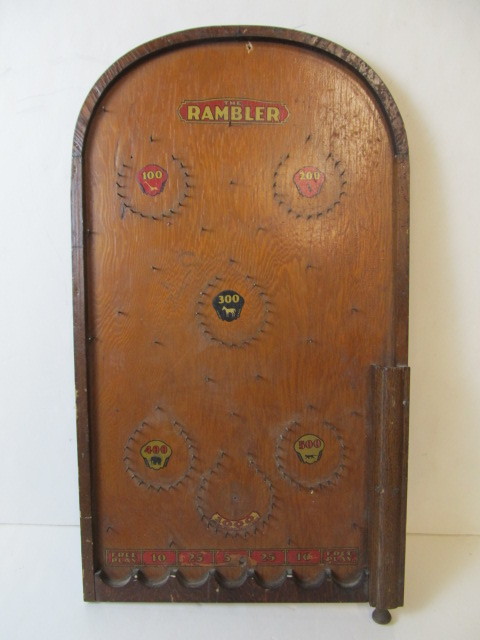lot 22 image: Vintage Primitive Wooden Bagatelle Pinball Game - The Rambler