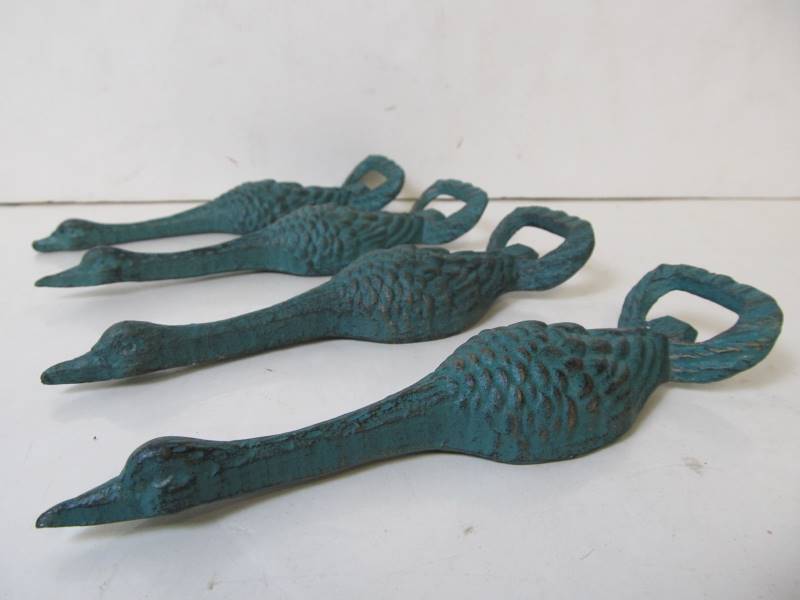 lot 33 image: Set of 4 Figural Metal Goose Bottle Openers