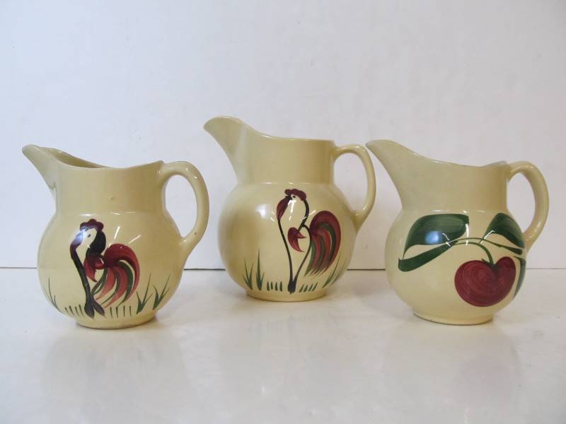 lot 56 image: Group of 3 Original Vintage WATT Oven Ware Pottery CreamersPitchers