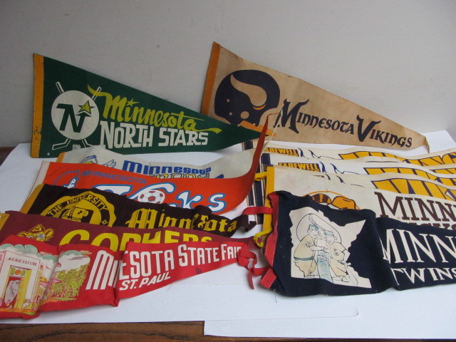 lot 72 image: Collection of Vintage MINNESOTA Sports etc Full Sized Pennants