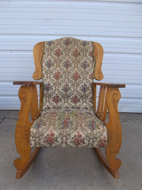 lot 205 image: Antique Upholstered Rocking Chair