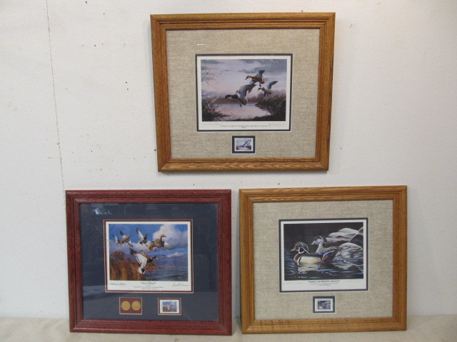lot 270 image: 3 Vintage Hand Signed Duck Stamp Framed Prints - Including Les Kouba