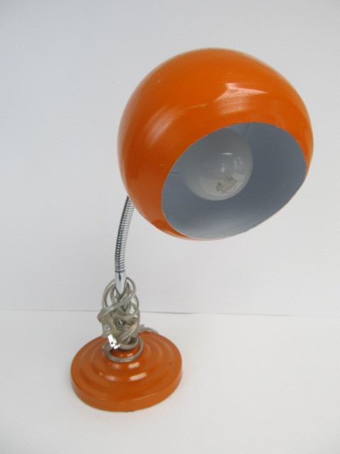 lot 177 image: Retro Orange Gooseneck Table Lamp wMetal Ball Shade